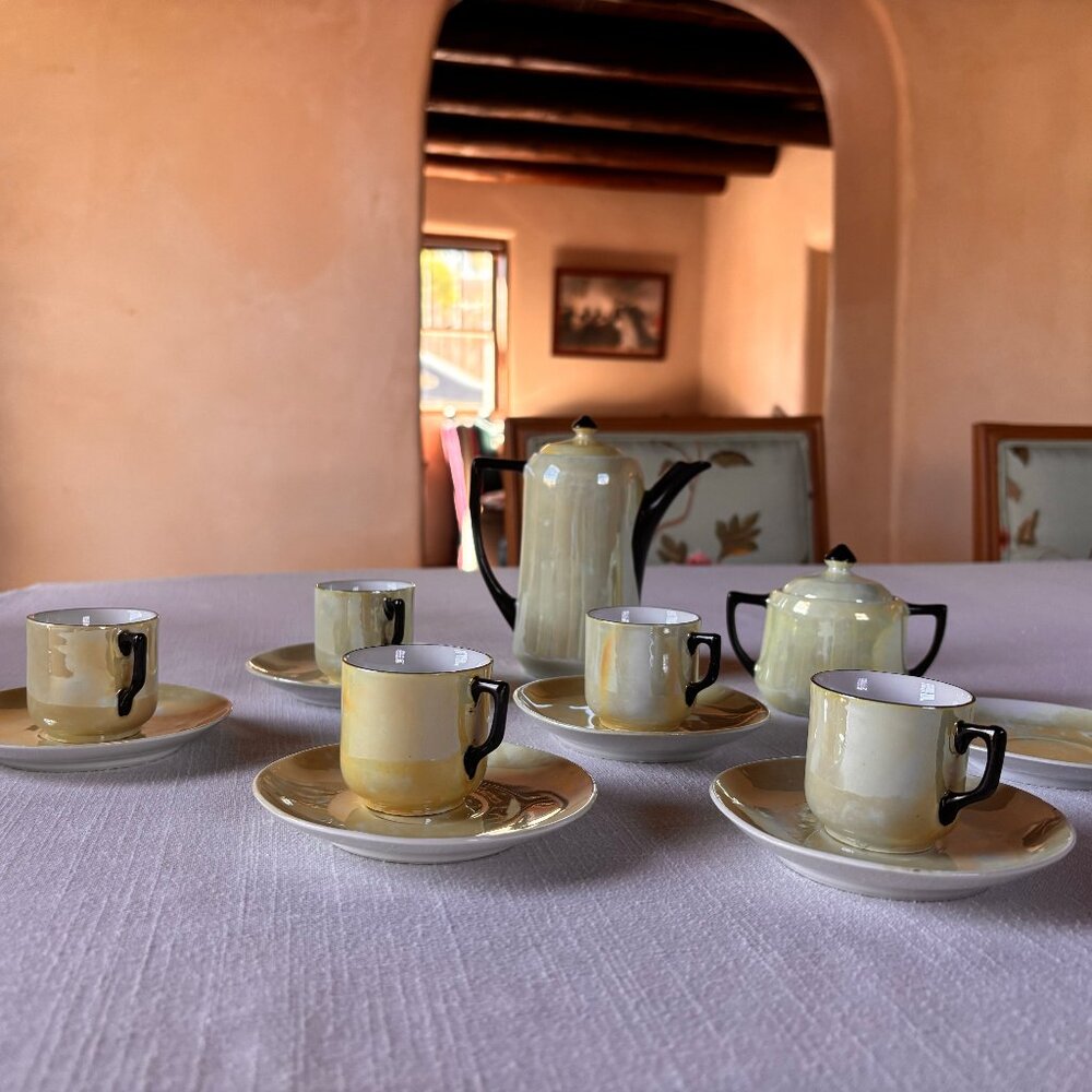 STORE CLOSING MARCH 30! Vintage German Chocolate Pot Set Iridescent Green 1920's